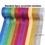 Blizgus dekoratyvinis lipdukas menui, skrebinimui, dekoravimui ir rankdarbiams 9 rolls įvairiaspalvis