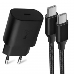 Greitas sieninis įkroviklis - e.F.Connection - PD 25W - USB-C laidas 1M - Juodas - Suderinamas su Samsung Galaxy A52 A53 A54 A55 A56 A35 juoda