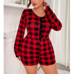 Moteri&scaron;kas didelio dydžio žaidimų kostiumas Buffalo Plaid ilgomis rankovėmis priekyje Onesie pižama Vientisas Bodysuit Sleep Romper PJs Miego drabužiai Naktiniai 1XL-4XL 1XL