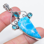 Natural Larimar, Topaz Gemstone 925 Sterling Silver Jewelry Pendant 2.60 g9u64