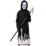 Helovino Grim Reaper kostiumas vaikams, &scaron;viečiantis tamsoje, Cosplay apranga su dalgiu Helovino vakarėliams, persirengimui S juoda