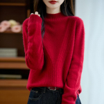 Moteri&scaron;kas ka&scaron;myro megztinis Qinghe ka&scaron;myras 30% ka&scaron;myras 70% vilna rudeninis ir žieminis puloveris &scaron;iltas ir madingas L raudona