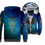 Vyri&scaron;kas vikingų tatuiruotės 3D spaudinio užtrauktuku užsegamas gobtuvas i&scaron; fliso, dvigubo sluoksnio džemperis XXL