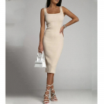 Vasaros mados &scaron;onkaulių trikotažo paprasta juoda balta berankovių Bodycon Club Basic Midi suknelė moterims Kasdieninės eleganti&scaron;kos seksualios moteri&scaron;kos suknelės 2XL abrikosas