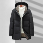 Vyri&scaron;ka pūkinė striukė Žieminė Vidutinio ilgio pūkinė striukė su gobtuvu Apsauga nuo &scaron;alčio Verslo kasdienio stiliaus pūkinė striukė Vyrams 195 juoda