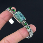 Natūralus Kambaba Jaspis Chromo Diopsidas 925 prabos sidabras Boho apyrankė-bangle Adjustable