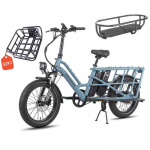Fafrees FF20 CUV - V&eacute;lo cargo &eacute;lectrique - 250 W - 48 V - 24 Ah - Vitesse maximale 25 km/h - Bleu - Avec porte-bagages arri&egrave;re