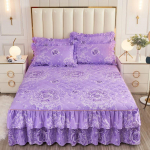 Korėjieti&scaron;ko stiliaus dygsniuotas nėriniuotas princesės lovos sijonas &ndash; Sutir&scaron;tintas &scaron;ilku &scaron;ukuotas dulkių nepraleidžiantis lovatiesė 150*200cm Quilted Bed Skirt