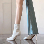 Moteri&scaron;ki balti smailianosiai auk&scaron;takulniai čiurnos batai Ploni auk&scaron;takulniai trumpi batai Patogūs Madingi Eleganti&scaron;ki Moteri&scaron;ki Botines Botas Mujer 35 balta