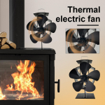 Medienos krosnelės ventiliatorius malkoms / rąstų degikliui / židiniui, malkinės krosnelės ventiliatorius, maitinamas &scaron;iluma, kuriam nereikia elektros, su&scaron;ildys jus žiemą One Size juoda