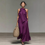 Sleeveless Ruffled Neck Maxi Dress Loose Fit Long Dress Lightweight Flowing Fabric Summer Style for Women XL violetinė