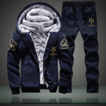 Fleece Vyri&scaron;kas Žiemos Komplektas Mada Laisvalaikio Sportinis Kostiumas Storas Džemperis+Kelnės Sportinė Apranga Kostiumas Vyrams Žiemos &Scaron;iltas Su Gobtuvu Vir&scaron;utinis Drabužis Kostiumas M tamsiai mėlyna spalva