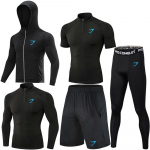 GYMSHARK vyri&scaron;kas greitai džiūstantis elastinis polo mar&scaron;kinėlių komplektas - kvėpuojanti, prigludusi sportinė apranga treniruotėms ir bėgimui su apsauga nuo saulės XL juoda