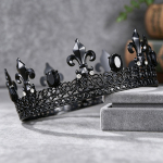 Vyri&scaron;ka auksinė lelija su kristalais karūna - Senovinė karali&scaron;ka filigraninė tiara jaunikio vestuvėms, i&scaron;leistuvėms, cosplay, Helovinui, gimtadienio &scaron;ventei gray