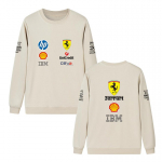 Unisex vyrams ir moterims Pavasario ir rudens F1 Ferrari lenktynių spaudinio apvalios apykaklės bliuzonas Laisvas ilgomis rankovėmis sportinis gatvės stiliaus megztinis XS beige