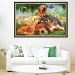 Deimantinė tapyba &bdquo;Pasidaryk pats&ldquo; deimantinė tapyba miegančios katės ir &scaron;unų siuvinėjimas namų dekoras Deimantų mozaika 20X30CM