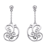 Altesse [Q3467] - Boucles Argent 'Flora' blanc argent&eacute; (rhodi&eacute;)- 30x11 mm