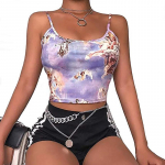 Sexy Slim Sling Angel Print Summer Camisole Moteri&scaron;kos seksualios gatvės aprangos trumpai apkarpytos bambos liemenėlės vir&scaron;us S mėlyna