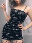 Harajuku juoda suknelė Moteri&scaron;ka gotikinė spagečių juostelė be nugarų Suknelės be pečių Moteri&scaron;kos mados laisvalaikio spausdinta seksuali suknelė S juoda
