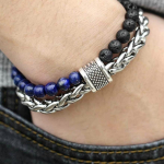 Vyri&scaron;ka tigro akies apyrankė su karoliukais i&scaron; nerūdijančio plieno ginkluoto metalo grandinėlės jogos apyrankė vyri&scaron;ki papuo&scaron;alai Lava Lapis