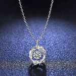 Naujas D spalvos tikro moissanito kaklo pakabukas grynas 925 sterlingų sidabrinis apvalus plunksnų pakabukas moterims vestuvių puikūs papuo&scaron;alai 5.0mm 0.5ct D Color