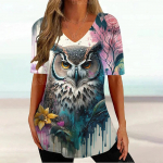 Moteri&scaron;ki mar&scaron;kinėliai Vintage Pelėda Animal Graphic Print Tee Vasaros mados V formos kaklo trumpomis rankovėmis vir&scaron;utiniai mar&scaron;kinėliai Negabaritiniai moteri&scaron;ki mar&scaron;kinėliai Drabužiai 4XL