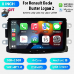 Automobilio radijas Android 2 DIN GPS skirtas Renault Dacia Duster Logan 2 Sandero Lodgy Lada Xray Captur Dokker Wireless CarPlay Auto Autoradio 7/8 colių 8 Inch,2+32GB