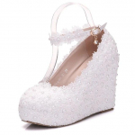 Plei&scaron;tai Vestuviniai Siurbliai Saldi Balta Gėlė Nėriniai Pearl Platforma Batai Nuotakos Suknelė Auk&scaron;takulniai 41