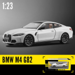 1/23 mastelio BMW M4 G82 lydinio automobilio modelis Diecast Car Sound Light Automobilių mėgėjų kolekcija Vaikų gimtadienio dovanos Metaliniai berniukų žaislai 1/23-Size:20*8.8*6cm balta