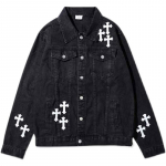 Patch Embroidery laisva džinsinė striukė Moteri&scaron;ka poros striukė S juoda