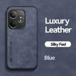 KEYSION Prabangus Retro PU odinis dėklas, skirtas Realme GT 6 6T mink&scaron;tas silikonas + kompiuteris, atsparus smūgiams telefono dangtelis, skirtas OPPO Realme GT Neo 6 SE for Realme GT Neo 6 SE mėlyna