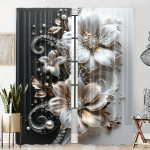 2 vnt. Komplektas Auksinės Juodos Gėlėto Skaitmeninio Spaudinio Užuolaidos Ki&scaron;enė Karniui Dizainas Svetainei Virtuvei Miegamajam Kabinetui &Scaron;iuolaiki&scaron;ki Namai 140W160H(CM)55x63in&Grommet Top