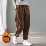 Žiemos moterys, retro velvetas, laisvalaikio gatvių apranga Harajuku ėrienos vilna, &scaron;iltos, kuprinės kelnės, tvirtos auk&scaron;tu juosmeniu, laisvos kelnės 2XL ruda
