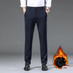 Vyri&scaron;kos Slim-Fit tamprios &scaron;ilko kelnės - Nereikalaujančios lyginti, Verslo kasdienė apranga, Aksomu pamu&scaron;alu rudeniui ir žiemai 31 tamsiai mėlyna spalva