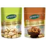 Happilo Premium Kalifornijos skrudinti ir sūdyti pistacijos, 200g & Deluxe 100% natūralūs Ka&scaron;myro graikinių rie&scaron;utų branduoliai, 200g derinys