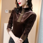 &bdquo;Half Turtleneck Plus&ldquo; aksominiai pastorinti mar&scaron;kinėliai moterims su rudens ir žiemos madingi &scaron;ilti mar&scaron;kinėliai ilgomis rankovėmis &bdquo;Gold Velvet Top&ldquo; 4XL