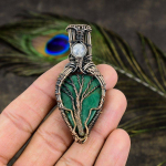 Malachite, Moonstone Copper Wire Wrap Jewelry Pendant 2.84 k0y43