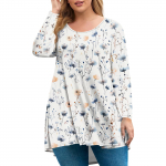Women's plus size top, garden collar long sleeved shirt, fashionable floral print casual top L