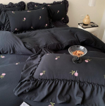 Prancūzi&scaron;ka mink&scaron;ta skalbta medvilnė keturių dalių rinkinys, i&scaron;siuvinėtas raukiniais kra&scaron;tais antklodės lovatiesė 1.8m bed