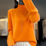 Moteri&scaron;kas ka&scaron;myro megztinis Qinghe ka&scaron;myras 30% ka&scaron;myras 70% vilna &scaron;iltas ir madingas universalus rudeniui ir žiemai XL oranžinė