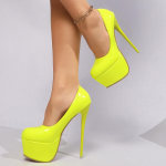 Madingi platforminiai auk&scaron;takulniai Moteri&scaron;ki vestuviniai batai Moteri&scaron;ki seksualūs ploni auk&scaron;takulniai 16cm bateliai moterims Juodi lakinės odos moteri&scaron;ki batai Dydis 35-43 41 neoninės geltonos spalvos
