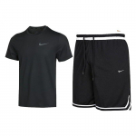 Nike logotipas Spausdinimas Apvali apykaklė Trumpomis rankovėmis Mar&scaron;kinėliai Ir Spalvoti Blokai Rai&scaron;teliu &Scaron;ortai Laisvalaikio Sportinis Rinkinys Vyri&scaron;ki rinkiniai Juoda CZ1182-011+DH7161-010 M