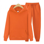 Unisex flisinis sportinis kostiumas su gobtuvu ir sportinėmis kelnėmis rudeniui/žiemai 3XL oranžinė