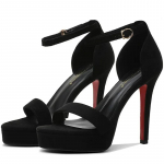 2024 Naujos Vasarinės Moteri&scaron;kos 12cm Auk&scaron;takulnės 2cm Platforma Suede Juodi Sandalai Moteri&scaron;ki Stiletto Kulniukai Dirželiniai Sandalai Podiumo Fetish Avalynė 34 juoda