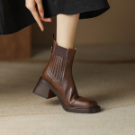 Moteri&scaron;ki žieminiai 2025 m. nauji trumpi batai su storu kulnu, patogūs ir ploni elastiniai batai, kvadratiniai prancūzi&scaron;ki ankle boots, auk&scaron;takulniai Chelsea batai 40 black