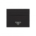 Prada Metalinis Trikampis Logotipas &Scaron;e&scaron;i Lizdai Odinis Kortelių Laikiklis Moteri&scaron;kas Kortelių Laikiklis Juodas 1MC025_QHH_F0632 Gift Set(Basic Set+Box+Shopping Bag)