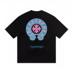 W369 CHROME HEARTS 2026 Vasara Nauja Auk&scaron;tos Kokybės Medvilninė Apvalia Kaklo Laisva Didelio Dydžio Vyri&scaron;ka ir Moteri&scaron;ka Mar&scaron;kinėliai Poros Mar&scaron;kinėliai S juoda