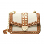 Michael Kors MK Soho Vintage Kniedėtas Atvartas Spalvų Blokas Grandinėlė Kasdienis Drobės Ir Odos Crossbody Peties Krep&scaron;ys Moteri&scaron;ki krep&scaron;iai 30T1G1SL5C-NATURAL Basic Set (Bag+Dust Bag)