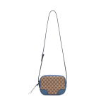 Gucci GG Supreme Smėlio spalvos drobės Mini rankinė per petį, Mėlynos odos apdaila, Reguliuojamas dirželis, Užsegimas užtrauktuku, Moteri&scaron;ka kasdienė kelioninė rankinė per petį 449413-KY9LG-9782 Basic Set (Bag+Dust Bag)