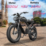 Kickwey K7 Elektrinis dviratis 1500W 48V 23ah Kalnų elektrinis dviratis 20 colių Storos padangos Lauko pramogos Visureigis Elektrinis dviratis 1500W 48V 23AH juoda